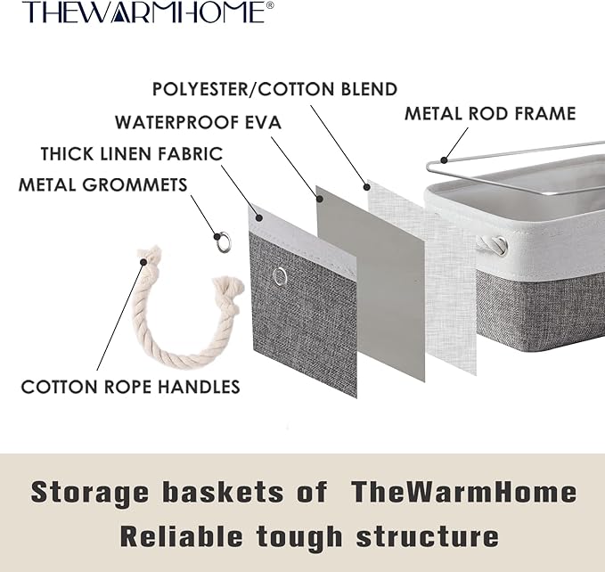 TheWarmHome Storage Basket for Organizing - 15.7x11.8x8.2 inch Large 3 Pack Collapsible Storage Bins for Shelves, Fabric Storage Cubes for Gift Closet Linen Organization (White & Grey)