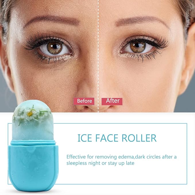Ice Roller for Face and Eye,Facial Beauty Ice Roller Skin Care Tools, Facial Cube, Gua Sha Face Massage, Silicone Ice Mold for Beauty (Blue)