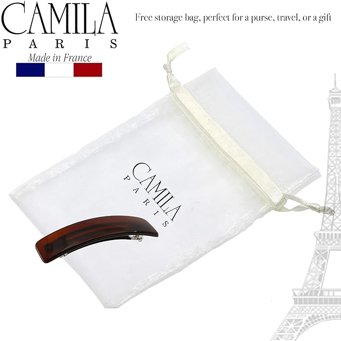 Camila Paris CP1475 French Hair Barrette Clip for Girls, Rubberized Automatic Clasp Strong Hold Grip Hair Clips for Women, No Slip and Durable Styling Girls Hair Accessories, Made in France