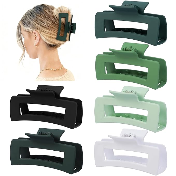 4 Inch Big Hair Claw Clips 6 Pcs Large Claw for Thick Hair Square Hair Clips for Women Rectangle Hair Clips Nonslip Acrylic Banana Jaw Clips Hair Accessories for Girls (Green)