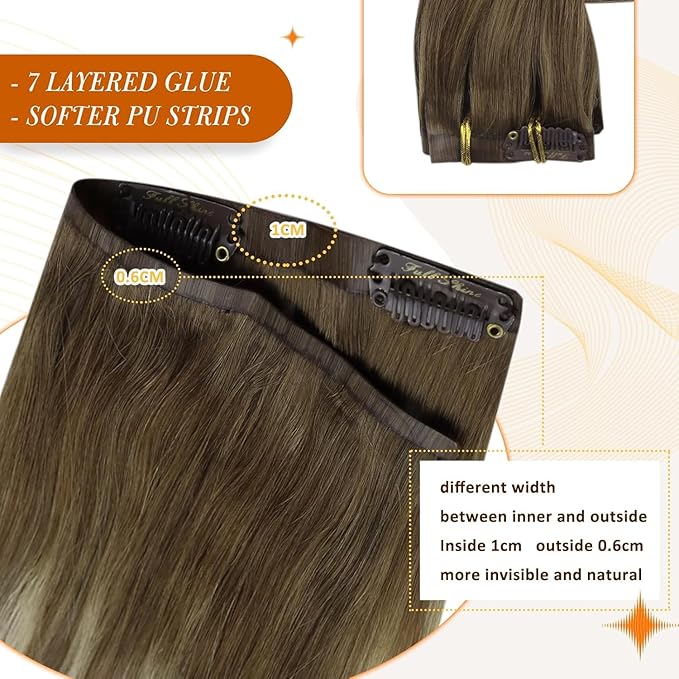 Full Shine Seamless Clip in Hair Extension with PU Weft Brown Balayage Chestnut Brown Ombre Platinum Blonde Short Hair Extensions Clip in Extensions for Women 12 Inch 8 Pcs 95 Grams