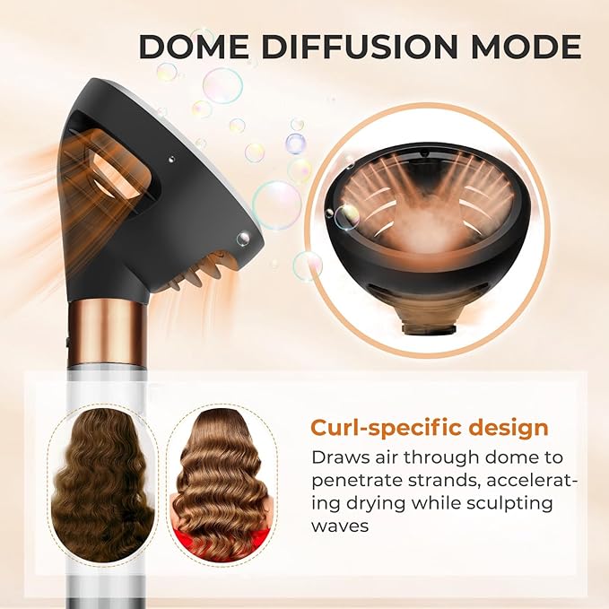 Large Round Volumizing Brush Attachment for Dyson Airwrap Stylers (HS01/HS05) - XL Oval Copper Hair Brush for Bouncy Blowout, Root Lift & Salon Curls (Upgraded Diffuser)