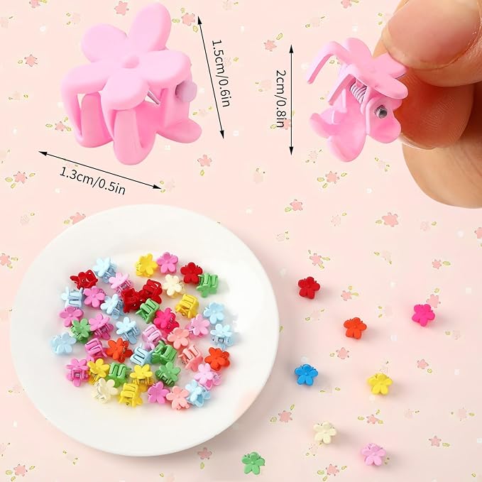 JANYUN 50 Pcs Colorful Mini Hair Claw Small Hair Clips Clamps Hair Accessories for Women Decorative Bun Tiny Hair Clips, Assorted Colors (Floral)