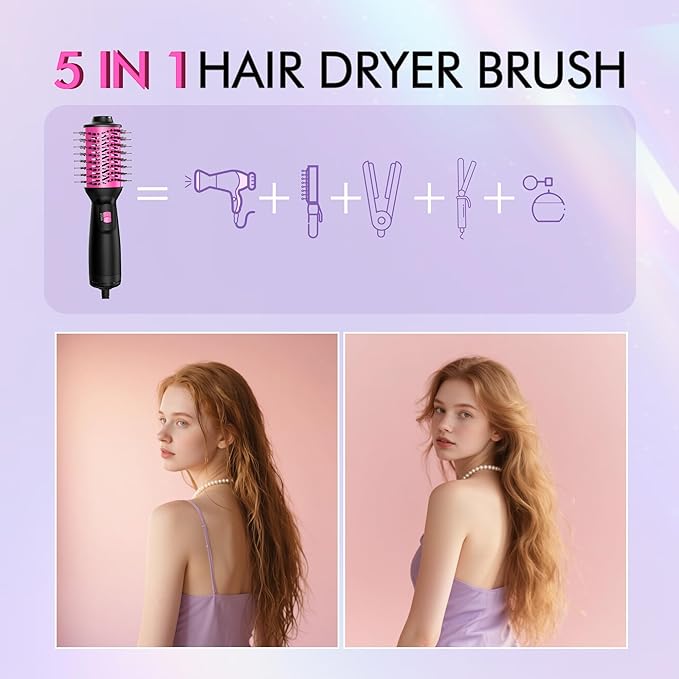 Dual Voltage Travel Hair Dryer Brush (100V-240V), Automatic Hot Air Brush with EU&UK Plug, 2 Inch Oval Barrel One Step Blow Dryer Brush and Negative Ion Anti-frizz Styling Brush