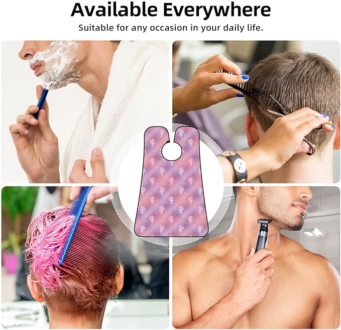 Beard Shaving Cape with Suction Cups, Pink Glitter Pattern Shave Bib, Non-Stick Waterproof Hair Catcher, Grooming Bib for Men Husband
