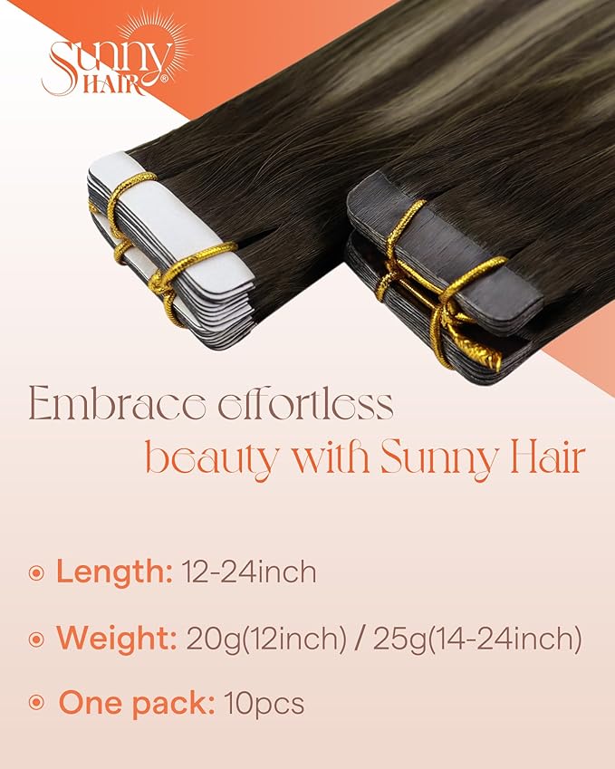 Sunny Tape in Hair Extensions Human Hair Dark Brown Balayage Blonde Hair Extensions Real Human Hair Tape ins 18 Inch Tape in Extensions 20Pcs 50g