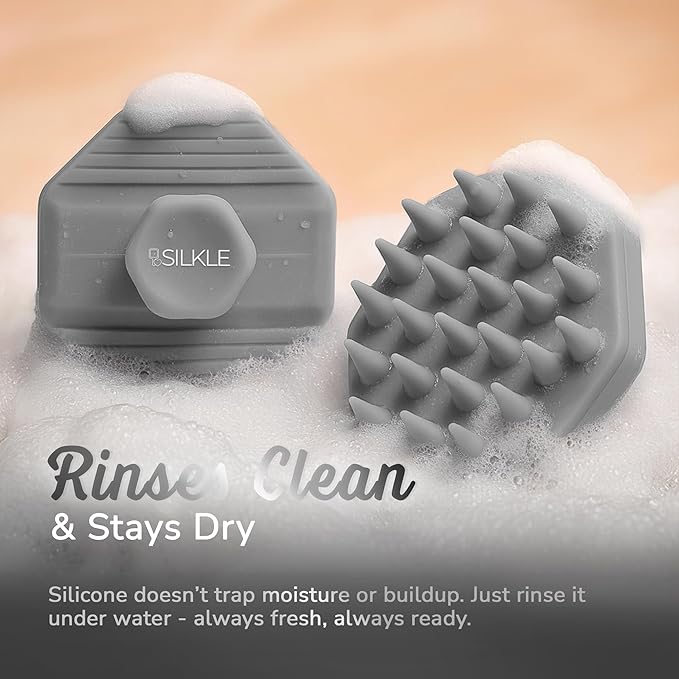Silicone Scalp Scrubber - Massage Shampoo Brush, Soft Bristles for Hair Growth & Dandruff Removal - Ergonomic Design, Wet & Dry Use, Deep Cleansing Scalp Exfoliator for All Hair Types - Gray
