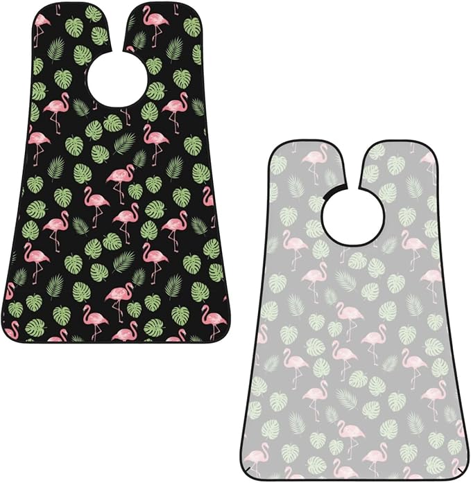 Beard Bib with 3 Suction Cups, Non-Stick Waterproof Hair Catcher Apron, Men's Shaving Essential for Grooming, Tropical Palm Tree Leaves Banana Green Leaf Cute Retro Flamingo Shave Bib