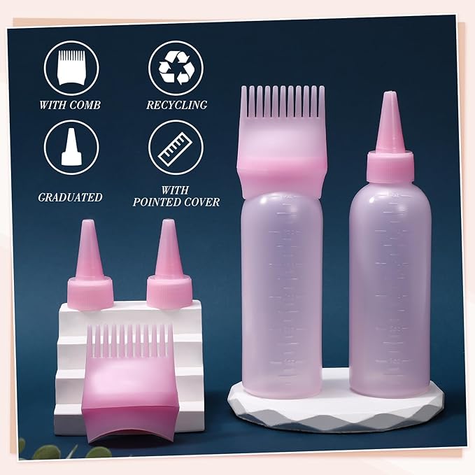 Pimoys Hair Oil Applicator Bottles Dye Brush for Women Scalp, Hair Color Products Things with Root Comb, Pink 2 Pack