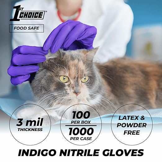 1st Choice 3 Mil Indigo Nitrile Exam Gloves Latex Free, Disposable Medical Grade, Food Prep, Tattoo, Medium, 2 Cases of 1000