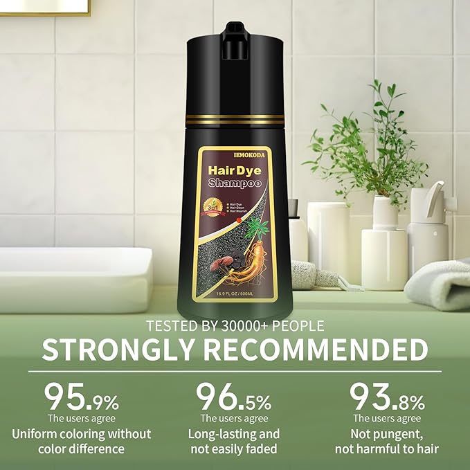 Vibrant Silver Gray Hair Dye Shampoo 3 in 1, Long-lasting & Natural Hair Color, Instant Shampoo Dye for Men Women,500ML