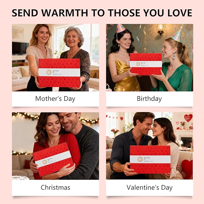 Christmas Gifts for Women, Red Rose 32 Pcs Facial Skin Care Set, Luxury Bath and Body Gifts, Spa Set & Self-Care Gifts, Lip Gloss, Face Sheet Mask, Serum, Present, Birthday, Valentines, Mother Day