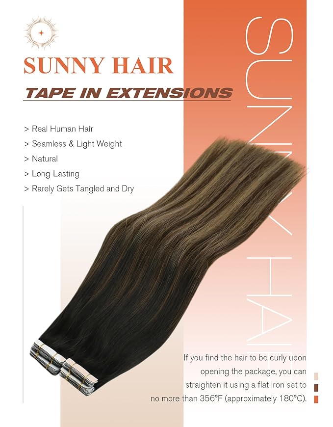 Sunny Hair Tape in Hair Extensions Human Hair, 20 Inch 40Pcs Remy Tape in Extensions Black Balayage Brown Ombre Ash Blonde Hair Extensions Tape in 100g