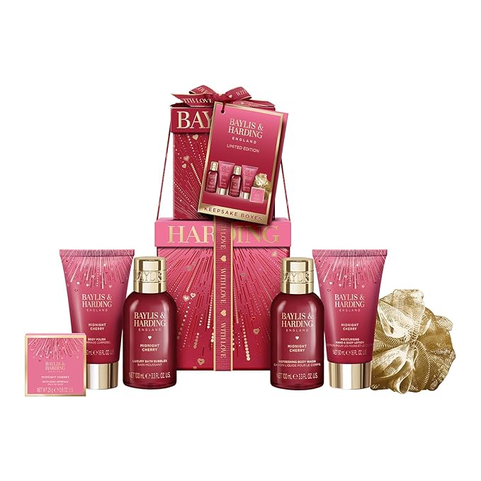 Baylis & Harding Midnight Cherry Luxury Pamper Present Gift Set - Vegan Friendly
