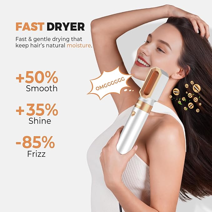6 in 1 Blow Dryer Brush Set,Hot Air Styler Negative Ion Air Curling Wrap Air Curler, Round Brush Blow Dryer Curling Iron Hair Styling Tools Gift for Dry,Volumize, Straight,Curl,100-120V