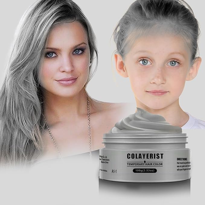 Silver Gray Hair Color Wax, Temporary Washable Hair Color Dye for Kids, Temporary Dye Wax Natural Hairstyle Cream Hair Pomades for Women & Men Party Cosplay Halloween
