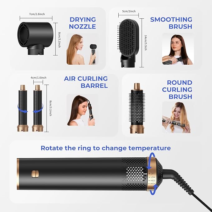 Blow Dryer Brush 5 in 1, Negative Ion Hair Dryer Brush Set Upgrade Hot Air Brush Air Styler Curling Wrap Air Curler, Curling Iron Hair Styling Tools As A Gift for Straight/Curl/Drying/Smoothing