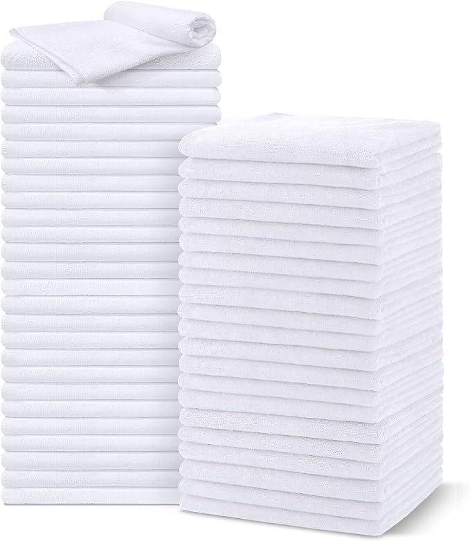 Salon Towels 48 Pack, Super Soft Microfiber Hand Towel, Highly Absorbent Hair-Drying Cloth for Gym, Bath, Spa Use and Home Beauty Care - White (16x29 inch)