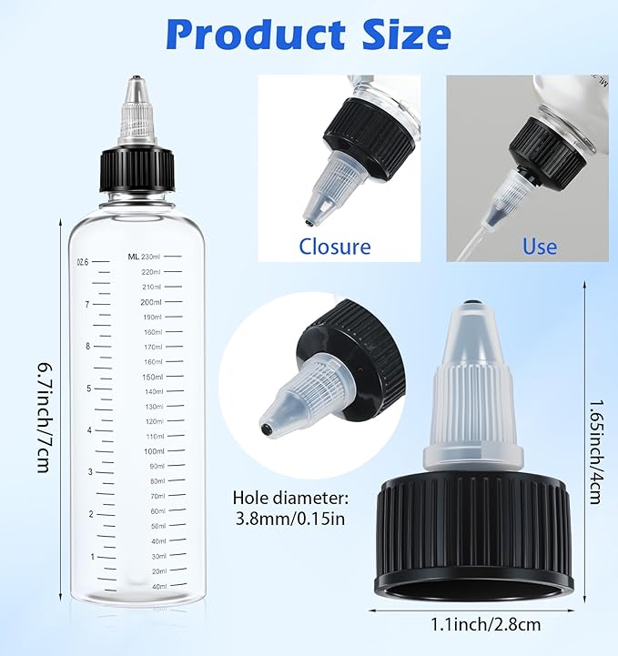 2 Pack Hair Dye Applicator Bottle, Hair Dye Bottle Applicator 8.5oz with Graduated Scale & Twist-On Cap, Plastic Applicators for Root Touch-Up, Salon & Home Use, Clear