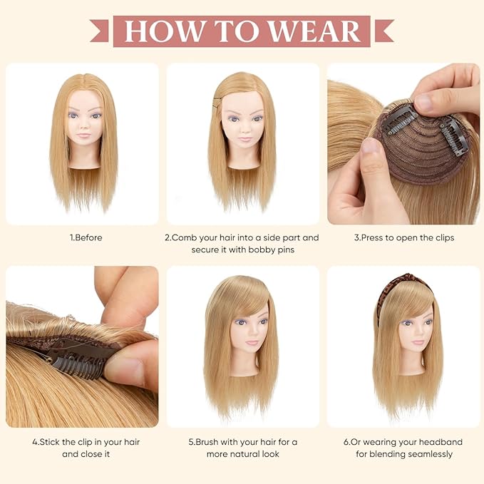 SARLA Clip in Side Bangs Extension Straight Synthetic Fake Bangs One Piece for Women Tizian Red