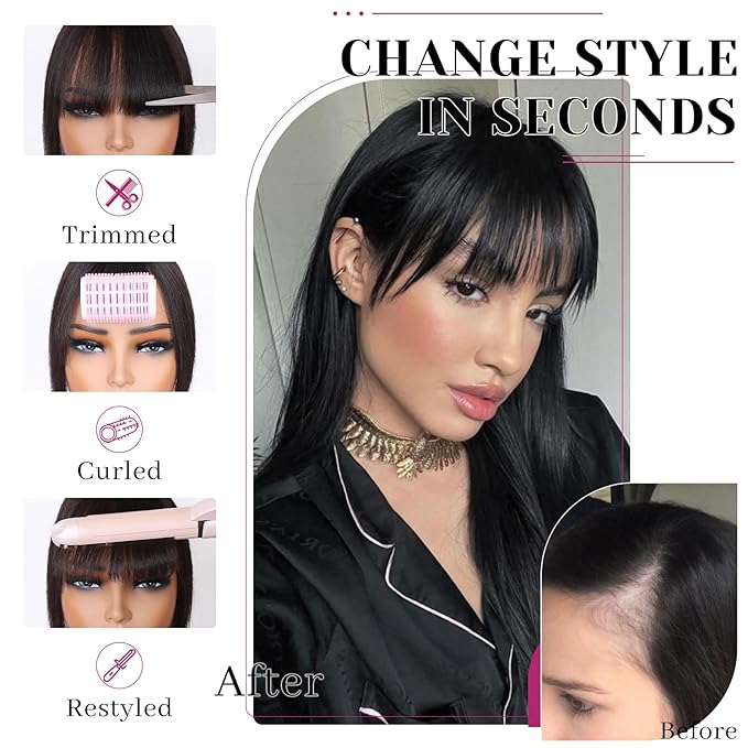 VERNA Real Human Hair Topper, 10 Inch 100％ Human Hair Toppers for Women with Thinning Hair, Large area Coverage Natural Black Hairpiece Wiglet for Daily Wear(8 * 11)