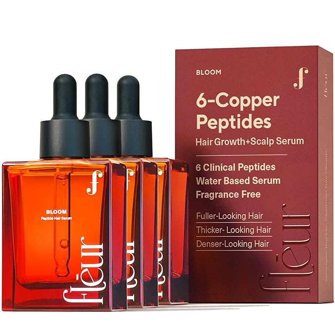 Bloom Clinically Proven Copper Peptide Hair Serum for Hair Growth - Non-Greasy & Lightweight Advanced Multi-Peptides for Women w/Thinning Hair - Made in USA - 3-Pack for 3 Months Supply