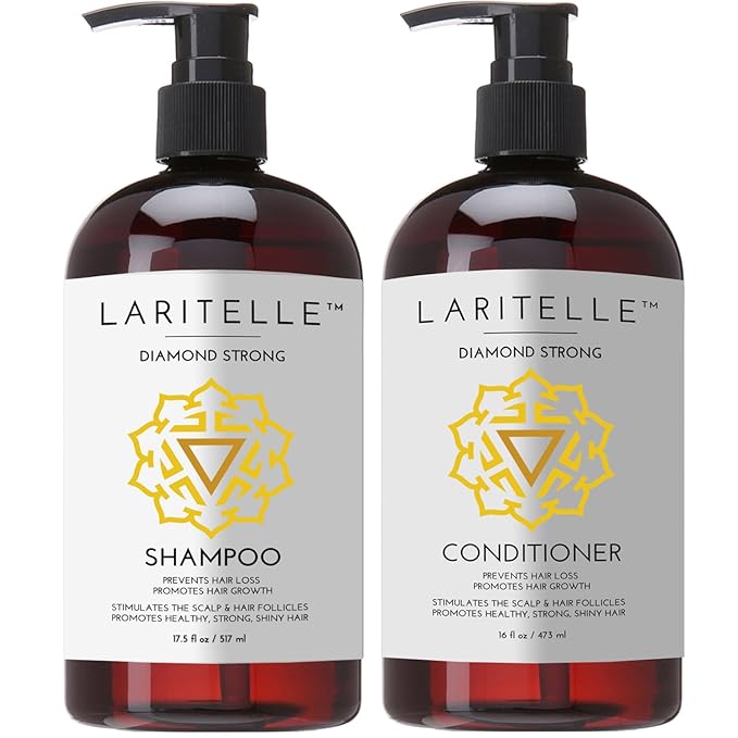 Laritelle Organic Shampoo 17 oz + Conditioner 16 oz | Prevents Hair Loss, Promotes Hair Growth | Argan Oil, Rosemary, Ginger & Cedarwood | NO GMO, Sulfates, Gluten, Alcohol, Parabens, Phthalates