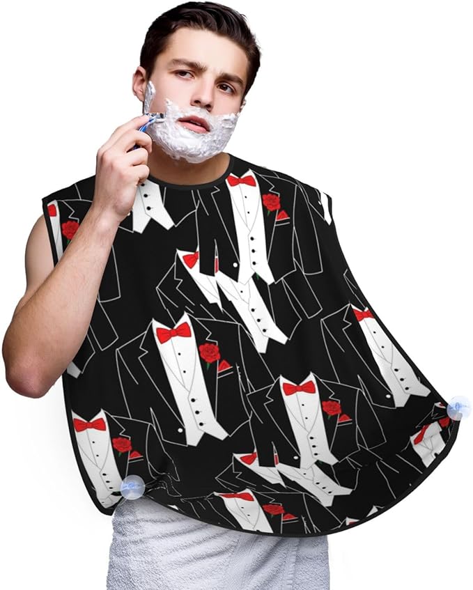Professional Beard Bib, Non-Stick Hair Catcher Apron Waterproof, Shaving Grooming Essential for Men Dad, Tuxedo Red Rose Black Shave Bib