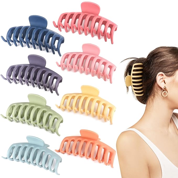 4.3 Inch Large Hair Claw Clips for Thin Thick Curly Hair Big Matte Hairclips Banana Strong Hold Jaw Clip Fashion Hair Accessories for Women and Girls (Nonslip, 8PCS)