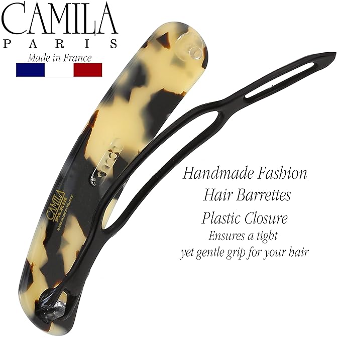 Camila Paris CP3360 French Hair Barrette Clip for Girls, Handmade, White Tokyo, Metal-Free Closure Strong Hold Grip Hair Clips for Women, No Slip Durable Styling Girls Hair Accessories, Made in France