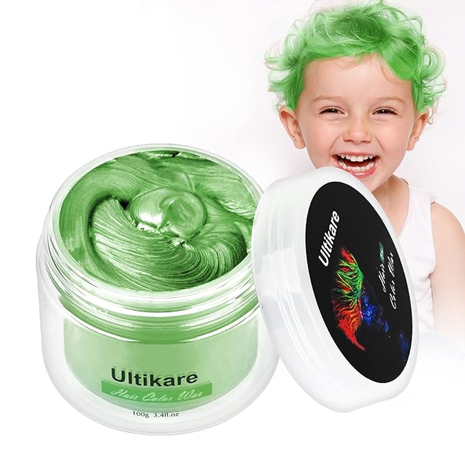 Green Hair Dye Wax, Ultikare Temporary Hair Color for Kids 3.4 Fl Oz Washable Natural Hair Wax Color Dye Mud Cream DIY Hairstyle Clay For Halloween, Cosplay, Party, Christmas Gift Boys