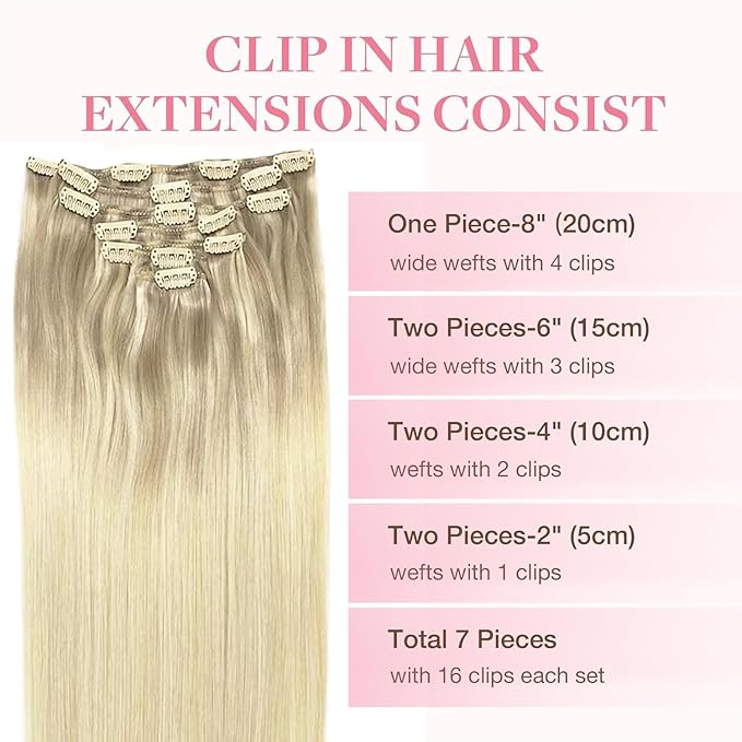 GOO GOO Clip in Hair Extensions Real Human Hair, Remy Human Hair Extensions Clip ins for Women, Natural Human Hair, 24 Inch 170g 7Pcs, 17/22/60 Balayage Ash Blonde to Golden Blonde and Platinum Blonde