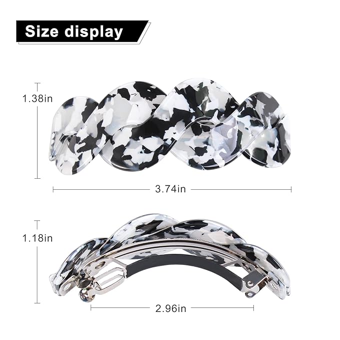 Hair Barrettes For Women - 3Pcs Large Barrettes for Thick Hair French Design with Beautiful Lines Elegant and Stylish - Perfect Hair Accessories for Thick Hair