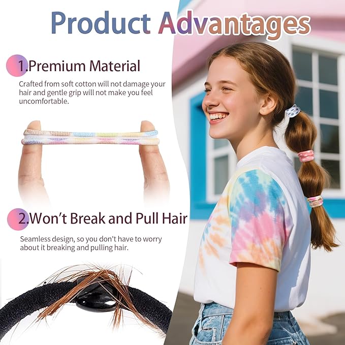 Bessrung 50 Pack Seamless Polka Hair Ties, No Damage Elastics Hair Ties for Women Girls, Soft Stretchy Ponytail Holders for Thin Thick Hair, Snag-Free Hair Bands Christmas Gift(Multicolored)