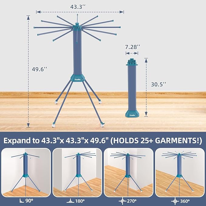 Clothes Drying Rack Foldable & Collapsible Drying Racks with 4-Leg Octopus Design, Large Capacity Space Saving Indoor Drying Rack for Bedroom,Balcony,Laundry for Indoor/Outdoor Use(Grey & Green)