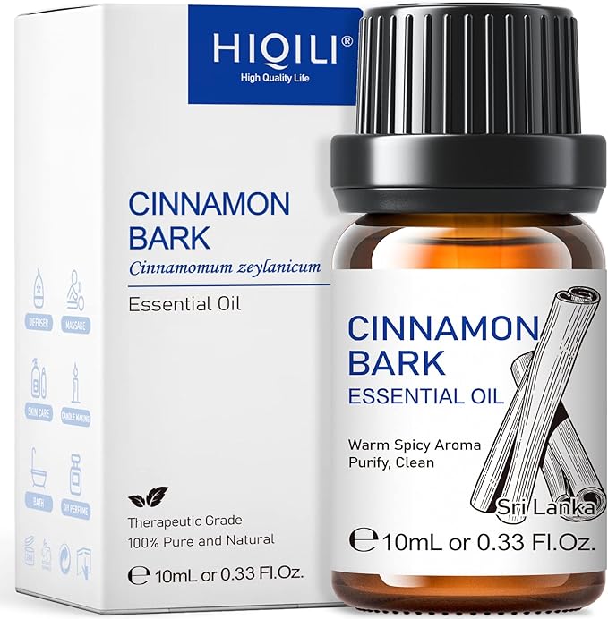 HIQILI 0.33 Fl Oz Cinnamon Essential Oil for Spary, Diffuser, Garden and Kitchen - 100% Pure Natural - Indoor and Outdoor, 10 ML