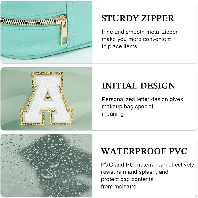 YOOLIFE Initial Make Up Bag Travel Toiletry Bag, Clear Makeup Bag Preppy Cosmetic Bags Organizer Travel Essentials Gifts for Women Teen Girlfriend Teacher Mom Birthday Mothers Day Gifts Blue L