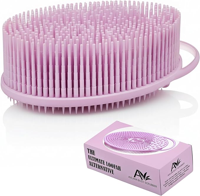 Exfoliating Body Scrubber Silicone - Textured Back Scrubber Shower Brush - Avilana Bath Loofah Alternative Dual Sided - Gentle Smoothing Body Wash Tool Rough Skin - Gift Women Men