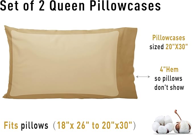 Sunflower Queen Pillowcases Set of 2, 100% Cotton Queen Size Pillow Cases 2, 20×30 inches Butterum, Soft and Breathable