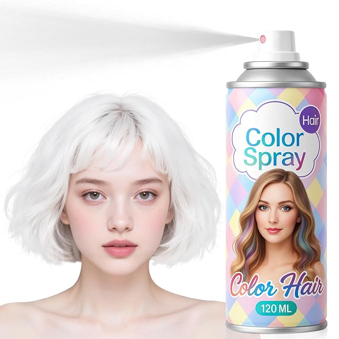 Temporary White Hair Color Spray – 1-Day Washable Hair Color for Women Kids Men, Fun Hair Spray for Halloween, Cosplay, Costumes, Parties, Festivals, Crazy Hair Day, DIY Hair Looks