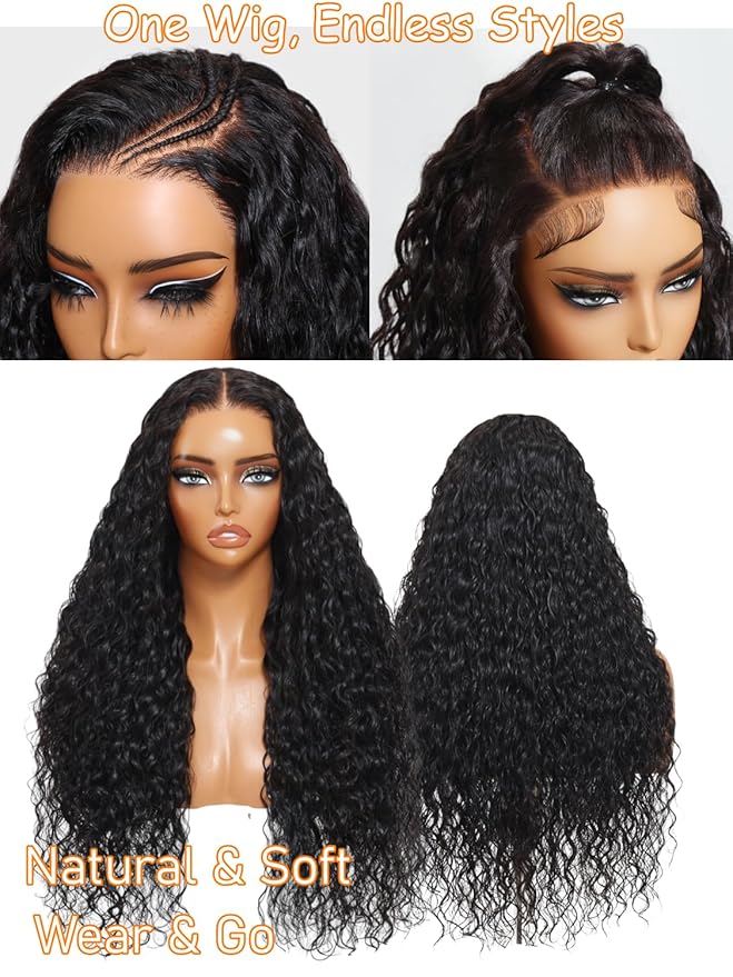 Julia Hair Loose Curly Wave Glueless Wigs Human Hair 7x5 HD Lace Closure Bye Bye Knots Mixed Curls Wig with Invisi Drawstring Pre Plucked Pre Bleached Put on and Go Beginner Friendly 26 Inch