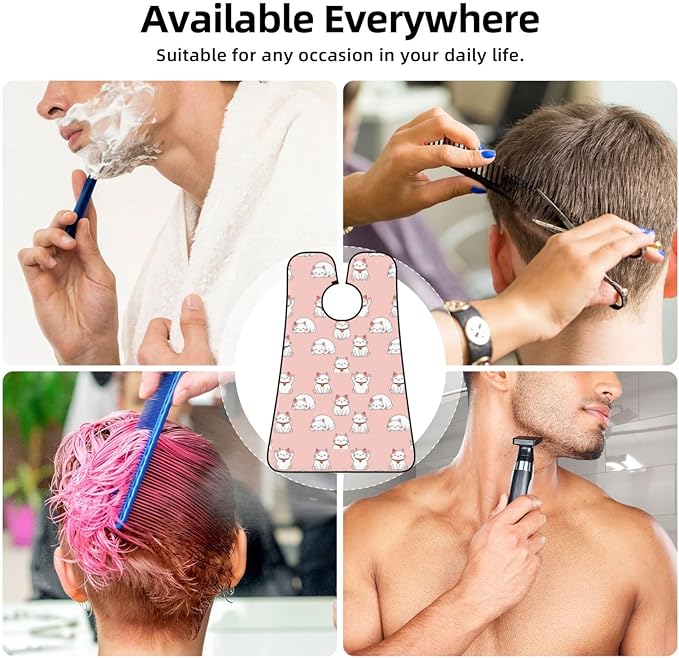 Beard Hair Catcher for Men, Waterproof Shaving Bib Apron Non-Stick, Trimming Tool for Dad Husband, Japan Lucky Cat Funny Fat Cats Pink Shave Bib