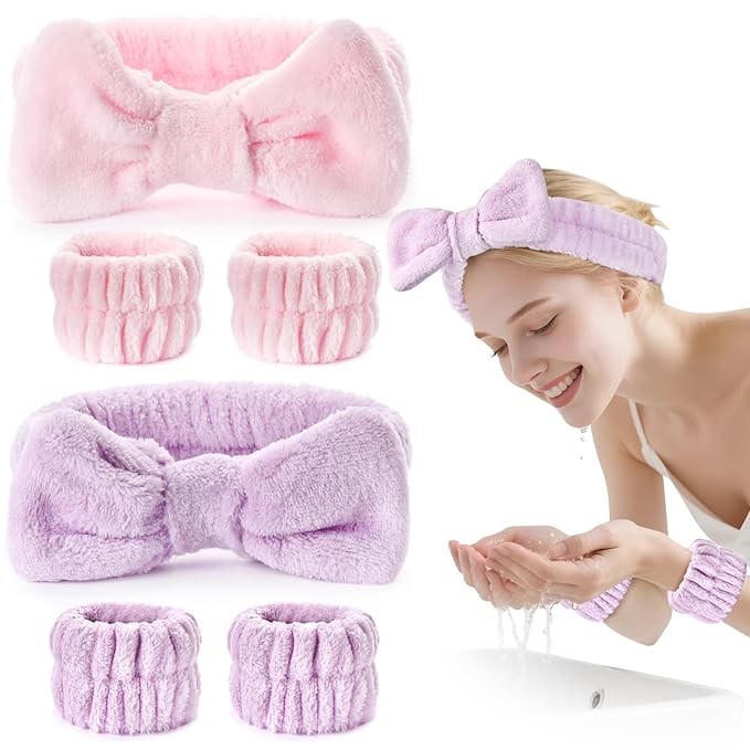 6Pack Headbands and Wristband Set for Washing Face, Spa Skincare Makeup Headband, wrist bands and hair band for face wash, for Women and Teen Girl skincare tools Gifts