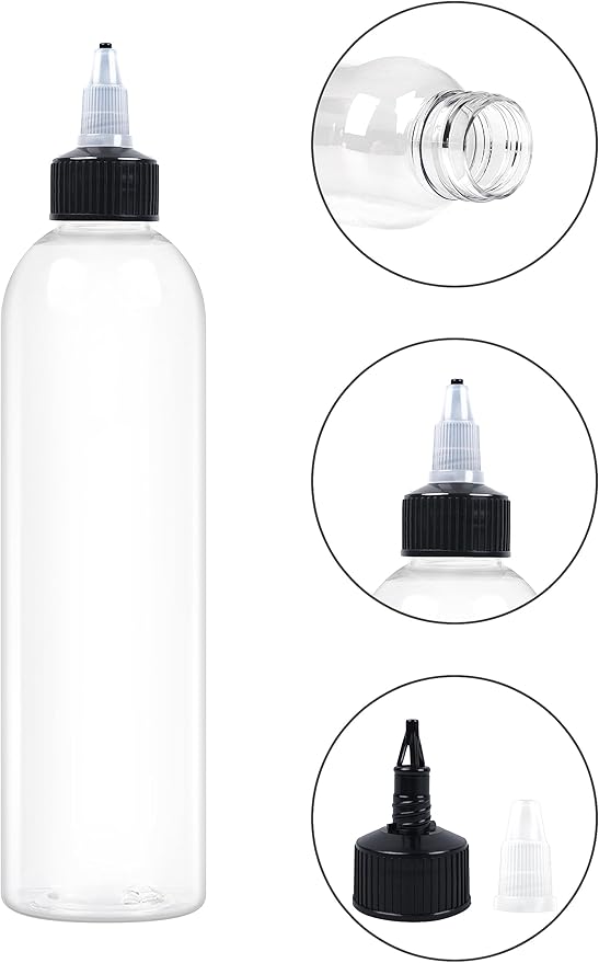 12 Pcs 8oz Plastic Squeeze Bottles with Twist Top Cap, 250ml Clear Dispensing Bottles, Empty Squirt Bottle for Liquids, Sauces, Arts, Crafts, Travel