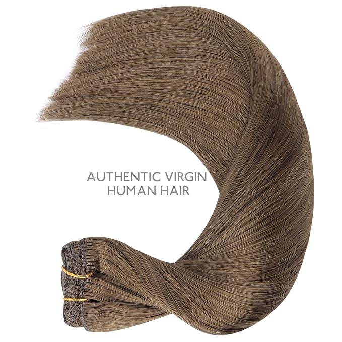 WENNALIFE Clip in Hair Extensions Real Human Hair, 22 Inch 120g 7pcs Remy Hair, Light Ash Brown Straight Natural Coloured Extensiones De Cabello Humano Con Clip Ins