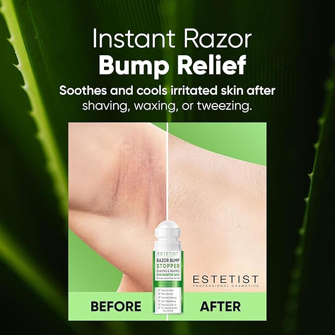 ESTETIST Razor Bump Solution Roll-On for Sensitive Skin, Ingrown Hair & Razor Burn Care Serum with Aloe Vera & Tea Tree, Soothing After Shave Skin Care for Bikini Area, Face, Neck & Legs