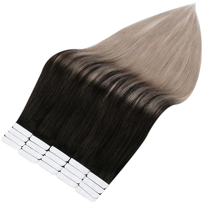 Full Shine Tape in Hair Extensions Human Hair Balayage Remy Human Hair Extensions Natural Black 1B Ombre Ash Blonde 18 Double Sided Tape in Extensions Adhesive Seamless Skin Weft 16Inch 50G 20Pcs