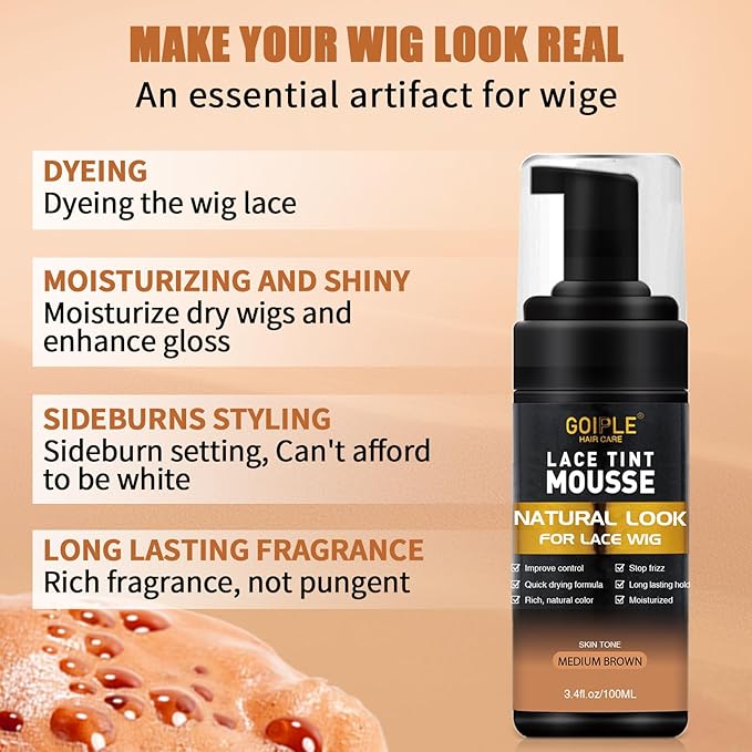 Lace Tint Mousse Wig Milk Spray for Synthetic Hair, Leave-in Conditioner Spray Conditioner ＆ Detangler Moisturizer, Wig Glue for Lace Front Wigs Strong Hold Hair Adhesive Wigs Accessory Essentials Kit