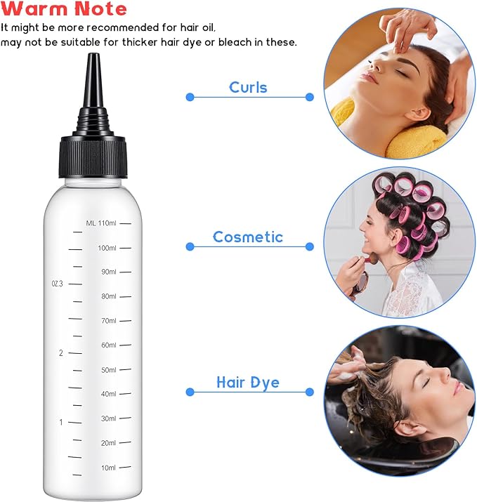 4 Pcs Hair Bottle Applicator,Plastic Hair Color Bottle,Hairs Dye Bottles with Clear Graduated Scale Twist-On Top Tip Cap, for Scalp Root Dye Container(2 color)