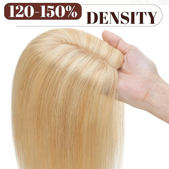 SEGO Real Human Hair Topper for Women without Bangs, Hair Topper with Anti-Slip Clips (16 Inches Ash Blonde Mix Bleach Blonde)